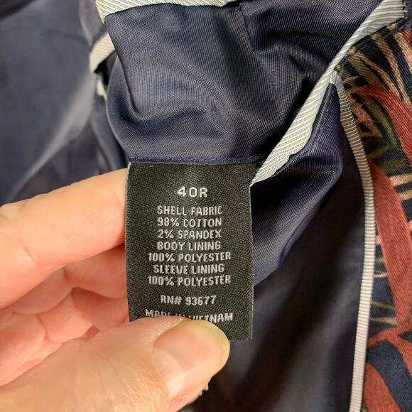 JF J. Ferrar 40R Mens Slim Fit Sport Coat Jacket Blazer Rose Red Tropical Floral - Picture 10 of 10